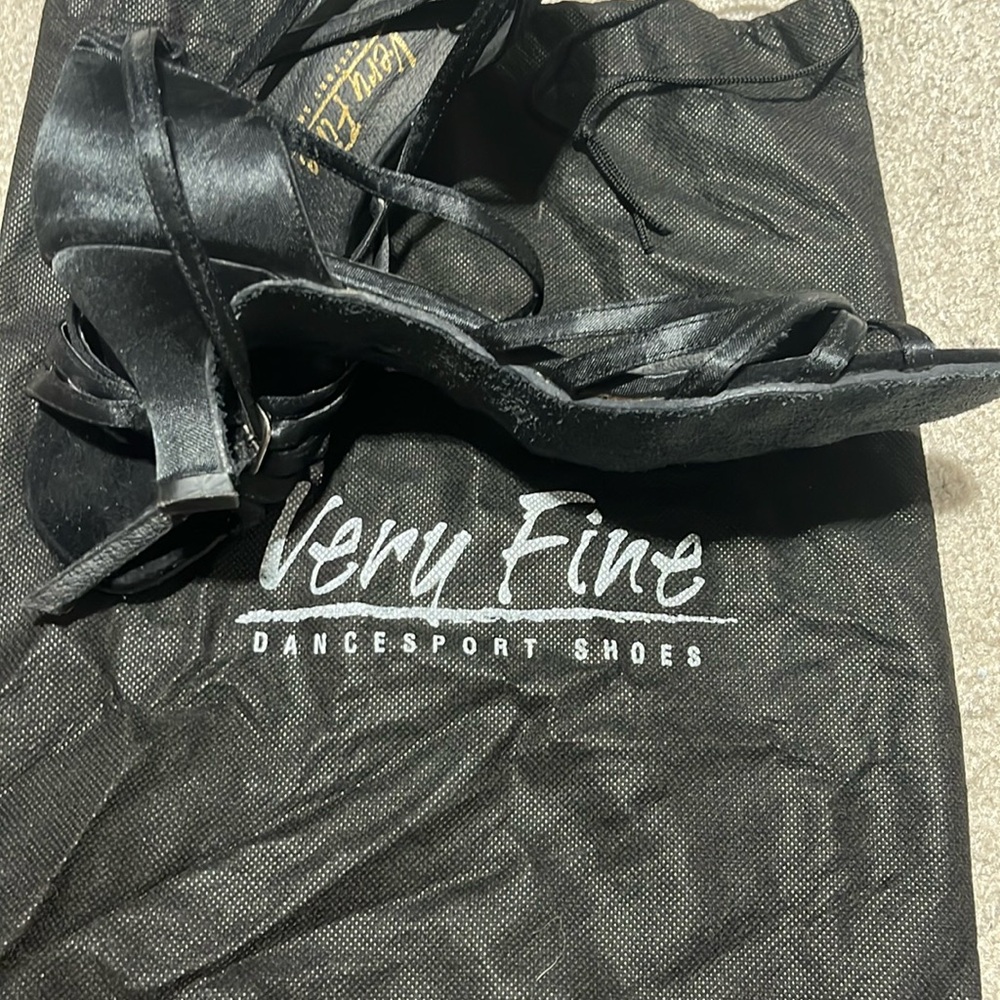 Dance shoes by VERY FINE, 
elegant black satin , worn once , ankle straps
